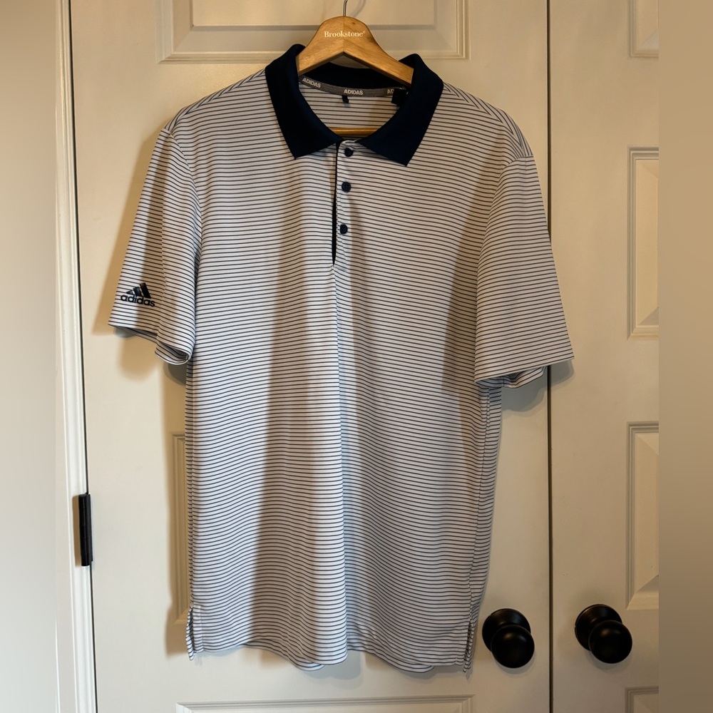 Adidas Mens Two-Color Stripe Performance Polo Shirt Size M